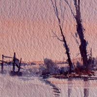 Art greetings card of snow on the fens
