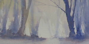 Watercolour painting of winter trees at Sandringham Norfolk