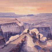 watercolour painting of sunset at grand canyon of the colerado river