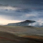 watercolour painting of low cloud over yorkshire fells