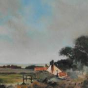 oil painting of norfolk cottage in the style of edward seago