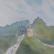 pen and wash painting of great wall of china