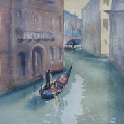 watercolour painting of view of canal in venice