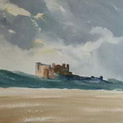 watercolour painting of bamburgh castle northumberland