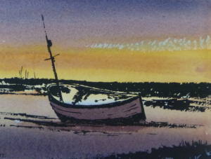 Painting of sunset at Burnham Overy Staithe, Norfolk